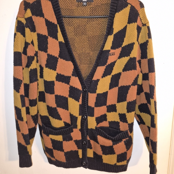 Vans Sweaters - Vans Women's Checkerboard Knit Cardigan - Mustard & Rust
